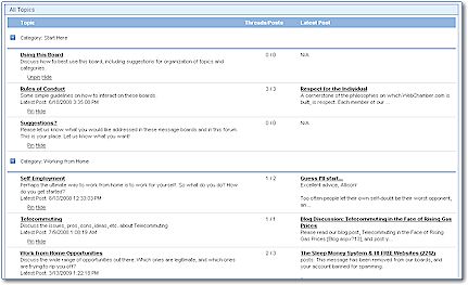 Screen Snapshot: Discussion Board Topics