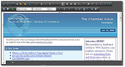 Screen Snapshot: Rich Text Editing of a Newsletter