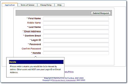 Screen Snapshot: Registration Smart Form